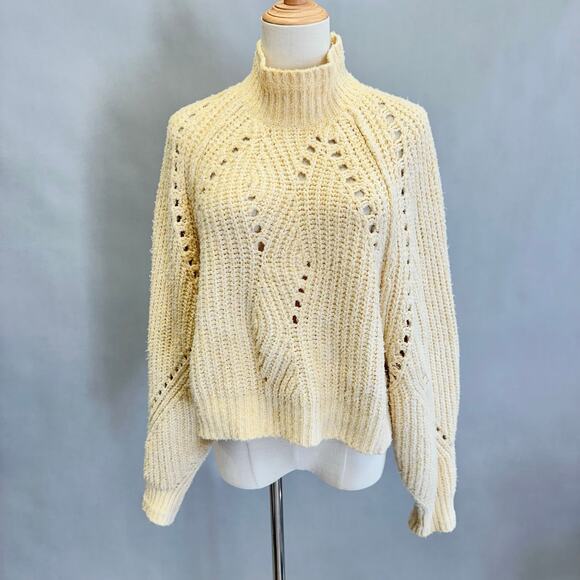 Free People Timbers Sweater Beige Cropped Boxy Mock Neck Size Medium - Picture 14 of 14